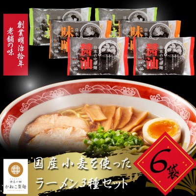 神奈川県中井町　老舗かねこ製麺国産小麦を使ったラーメン3種セット　計6袋