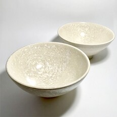 【飯碗】おしゃれな使い勝手の良い夫婦茶碗(白) 美しく輝く煌めき陶芸作品 陶芸家 高田リリー律子作