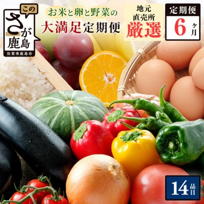 【毎月定期便】肥前の国の農産物大満足セット(野菜・卵・米・果物等)14品目程度詰め合わせ鹿島市全6回