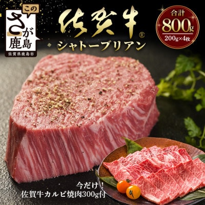 佐賀牛 最高級部位『シャトーブリアン』800g(200g×4枚)+今だけ!佐賀牛カルビ焼肉用300g