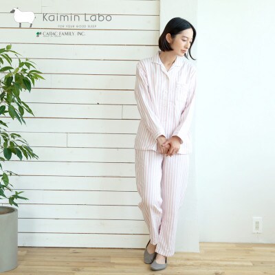 雲ごこちガーゼ　長袖パジャマ(婦人/ストライプ/ローズ・LL)