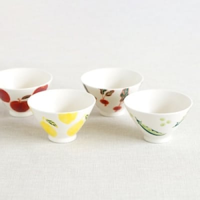 【波佐見焼】フレッシュアート 茶碗 4柄セット〈リンゴ・レモン・ビーン・ラディッシュ〉【菊祥陶器】
