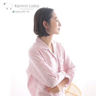 雲ごこちガーゼ 長袖パジャマ 上下セット(婦人/格子/ローズ・L)