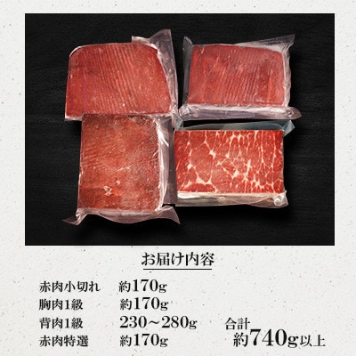 くじら赤肉4種詰め合わせ(小切れ約170g胸肉約170g背肉230～280g特選約170g)川棚町