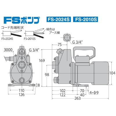 海水用モーターポンプ　FS-2010S　FSポンプ　口径20ミリ　AC-100V