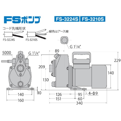 海水用モーターポンプ　FS-3210S　FSポンプ　口径32ミリ　AC-100V