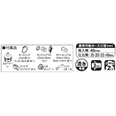 エンジンポンプ　SEM-40WGM　ハイデルスポンプ　口径40ミリ　三菱4サイクル　ダブルフランジ