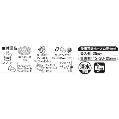 エンジンポンプ　SEV-25FR　ハイデルスポンプ　口径25ミリ　ミニ4サイクル　8m洗浄ホース付き