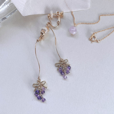 Agaroハンドメイド誕生石のイヤリング&ネックレス(アメジスト) おまかせデザイン2点SET