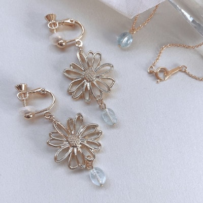 Agaroハンドメイド誕生石のイヤリング&ネックレス(アクアマリン) おまかせデザイン2点SET