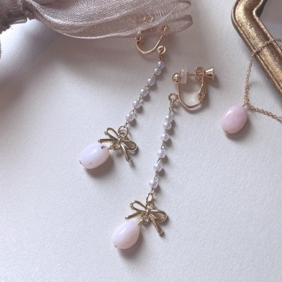 Agaroハンドメイド誕生石のイヤリング&ネックレス(ピンクオパール) おまかせデザイン2点SET
