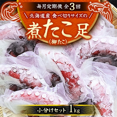 【毎月定期便】【丸富水産】北海道産　食べ切りサイズの煮たこ足(柳たこ)小分けセット 1kg全3回