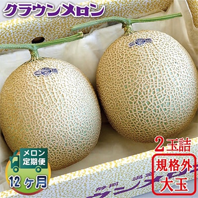 【毎月定期便】クラウンメロン 規格外大玉2玉 全12回