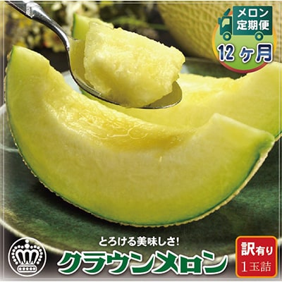 【毎月定期便】【訳あり】クラウンメロン 1玉 全12回
