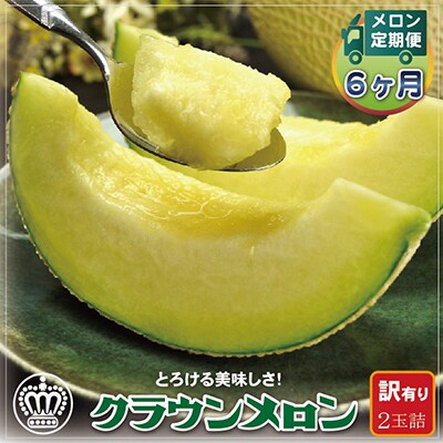 【毎月定期便】【訳あり】クラウンメロン 2玉 全6回