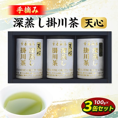 手摘み 深蒸し掛川茶 天心 100g×3缶セット 箱入包装