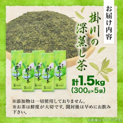 御家庭用サイズ掛川深蒸し茶300g×5袋セット　茶審査技術八段 掛川最高有段者 大井丈司監修!