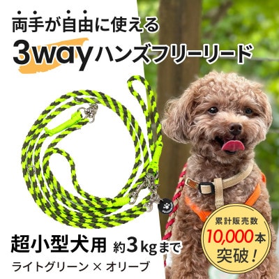 【犬用リード】3WAYハンズフリーリード(超小型犬用)ライトグリーン×オリーブ【ゴールデンママ】