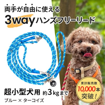 【犬用リード】3WAYハンズフリーリード(超小型犬用)ブルー×ターコイズ【ゴールデンママ】