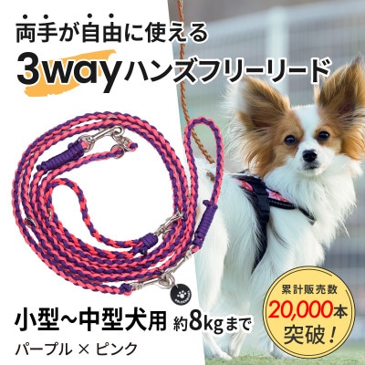 【犬用】3WAYハンズフリーリード(小型～中型犬用)パープル×ピンク【ゴールデンママ】