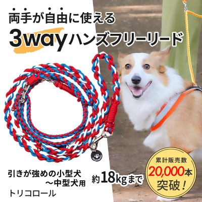 【犬用】3WAYハンズフリーリード(引きが強めの小型～中型犬)トリコロール【ゴールデンママ】