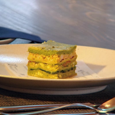 こだわりのラザニア2種セット　掛川抹茶・煎茶と蟹・海老・真鯛のラザニアと幻のかつべ和牛のラザニア