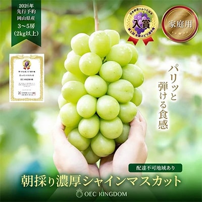 [ご家庭用] シャインマスカット3～5房(合計2kg以上) 岡山県産　OEC KINGDOMぶどう家