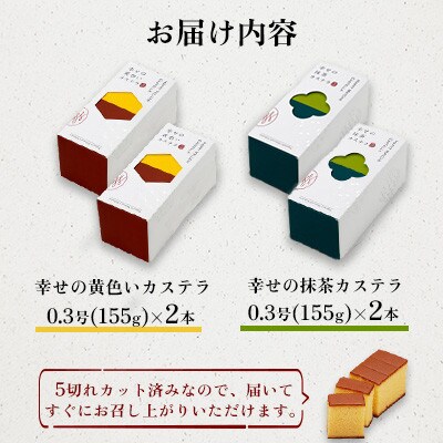 【毎月定期便】【長崎心泉堂】幸せのカステラ0.3号 計4本セット(プレーン・抹茶)全12回