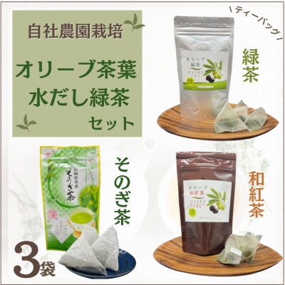 長崎県東彼杵町産オリーブ緑茶、和紅茶、そのぎ茶ティーバッグセット 計175g