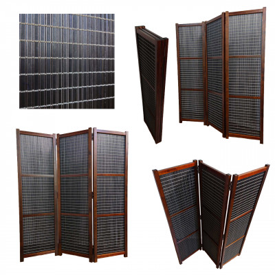 土肥家具工芸の衝立 木簾折畳み120タイプ ブラウンxブラック 間仕切り折りたたみのパーテーション