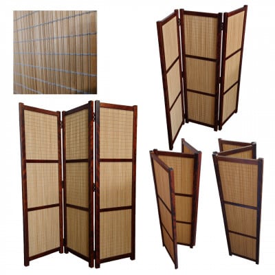 土肥家具工芸の衝立 木簾折畳み120タイプ ブラウンxライトブラウン 間仕切り折畳みのパーテーション