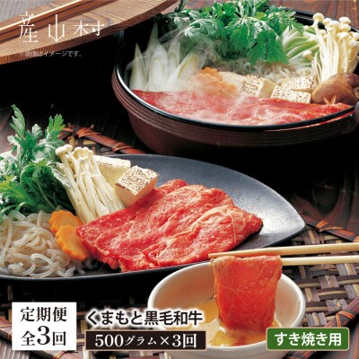 【毎月定期便】くまもと黒毛和牛　すき焼き用　500g(産山村)全3回