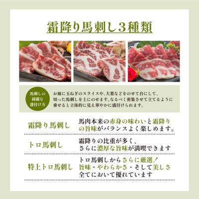 馬刺しスライス6種 特上トロ・トロ・霜降り・特選赤身・特上赤身・上赤身(各100g)(産山村)