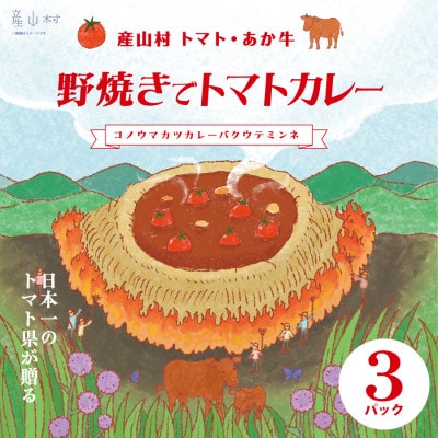 【7月上旬発送】産山村・トマト・あか牛　　野焼きでトマトカレー　180ml×3