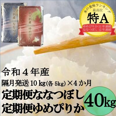 【先行受付】令和4年産 ななつぼし&ゆめぴりか定期便40kg(隔月発送)【UD-01】