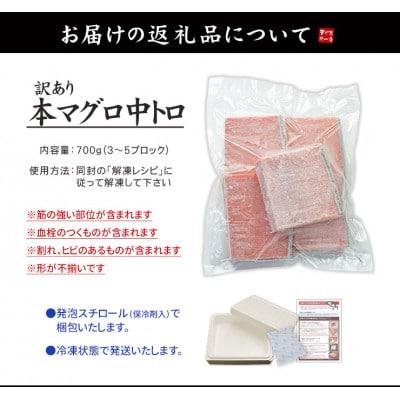本マグロ訳あり中トロ 約700g 解凍レシピ付き