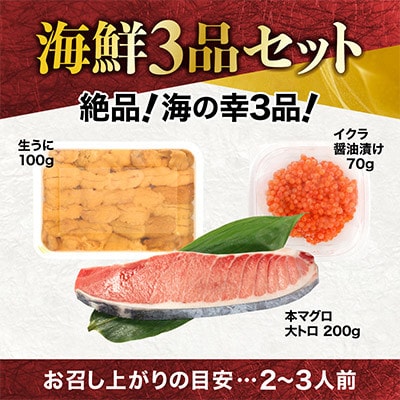 海鮮3品セット　本マグロ大トロ・生ウニ・イクラ醤油漬け【計370g】(イクラアメリカ産)
