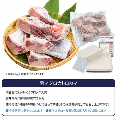 【2ヵ月毎定期便】南マグロ大トロカマ [約2kg(8～16ブロック)]全3回