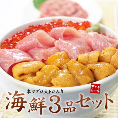 【毎月定期便】海鮮3品セット(本マグロ大トロ・生ウニ・イクラ醤油漬け)全3回