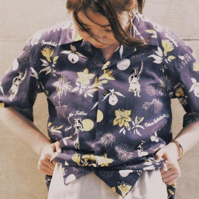 いわき市発D2Cアロハシャツ「yourmood」(オープンカラー)　NAVY  <0サイズ>