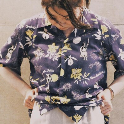 いわき市発D2Cアロハシャツ「yourmood」(オープンカラー)　NAVY ＜3サイズ＞