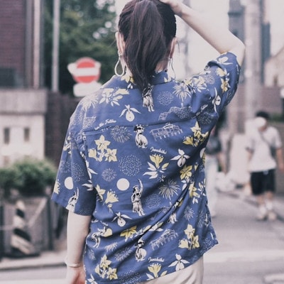 いわき市発D2Cアロハシャツ「yourmood」(オープンカラー)　NAVY ＜3サイズ＞