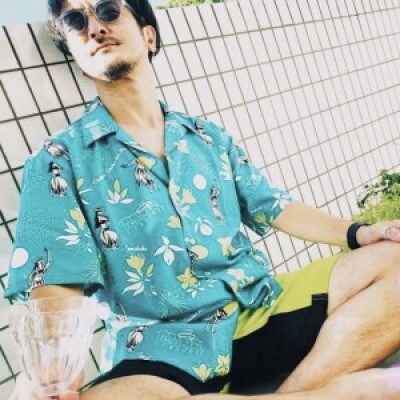 いわき市発D2Cアロハシャツ「yourmood」(オープンカラー)GREEN　＜1サイズ＞