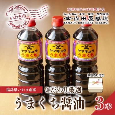 無地熨斗ギフト【味噌・醤油・発酵食品】いわき市山田屋醸造のこだわり厳選醤油3本セット(うまくち)