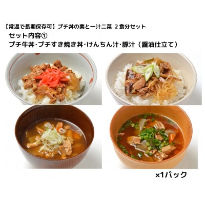 【常温で長期保存可】 プチ丼の素2種と一汁二菜　2食分セット
