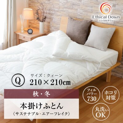 軽くて暖かい羽毛アレルギーも気にならない人工 羽毛掛け布団・エシカルダウンリッチ本掛け(Q)