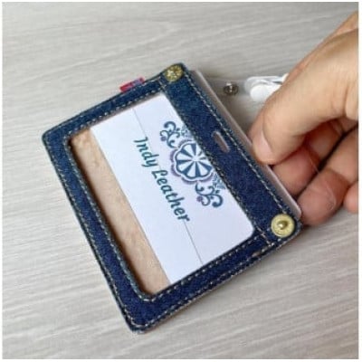 福山デニムとジビエレザーの名札・IDカードケース(ブルー)