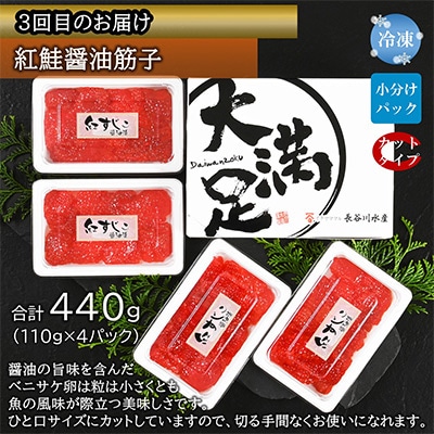 【毎月定期便】魚卵セレクト便(いくら醤油漬約550g・辛子明太子780g・筋子440g )全3回