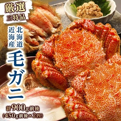 2023年8月発送開始『定期便』【厳選三特品】北海道近海産毛ガニ 450g前後×2匹 全3回