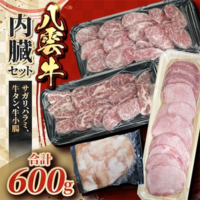 八雲牛内臓(サガリ、ハラミ、牛タン、牛小腸)セット　総重量600g